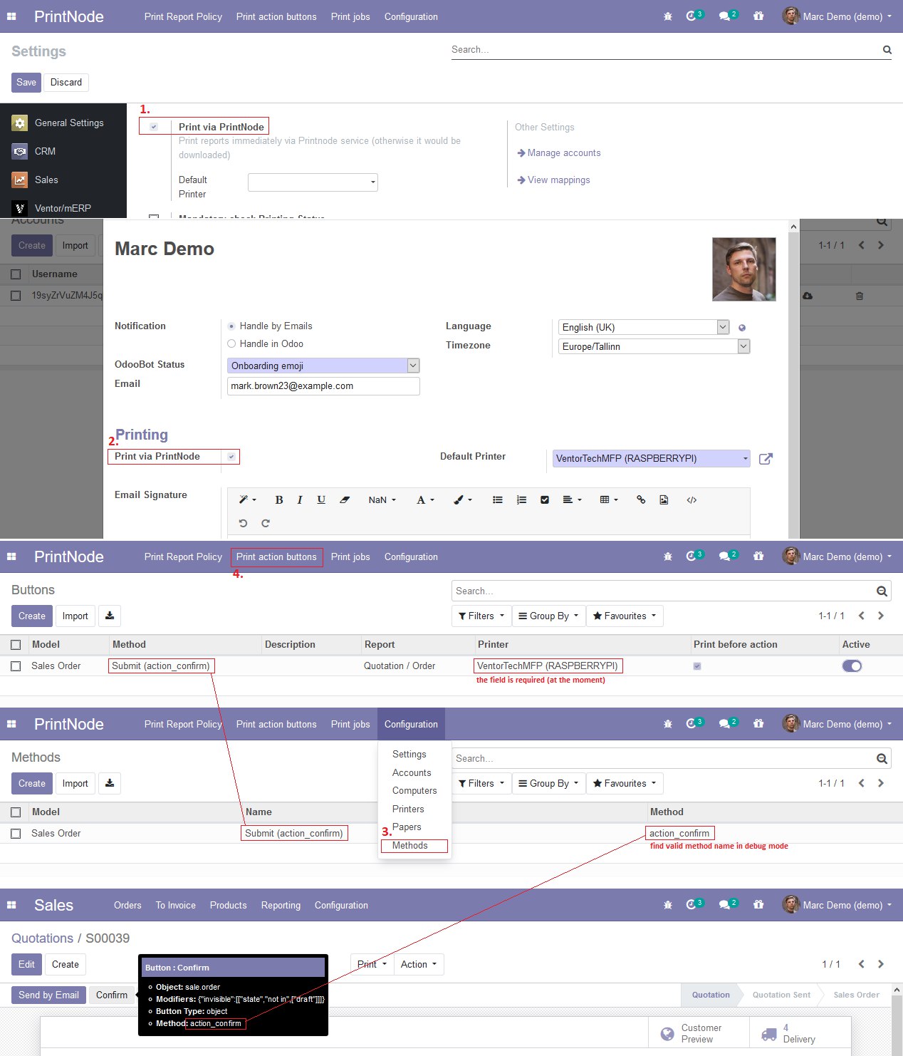 Configuring a print action button in Odoo